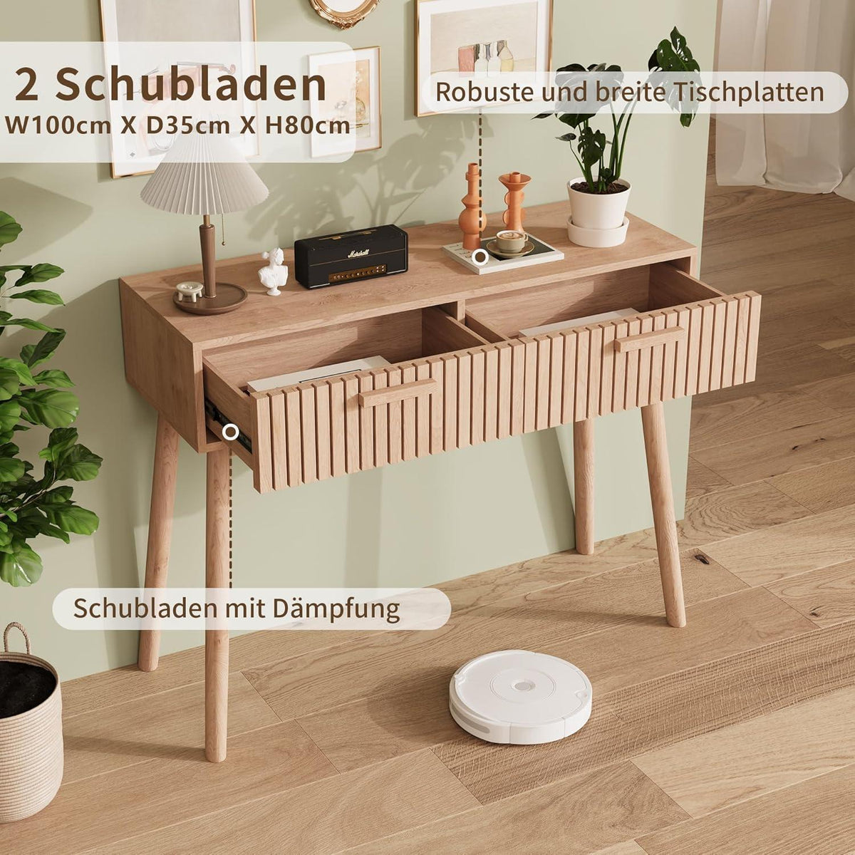 Schreibtisch mit 2 Schubladen – Eiche Optik, 100x80cm