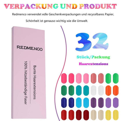 Clip-in Haarverlängerungen bunt, 32 Stück, 55 cm, hitzebeständig