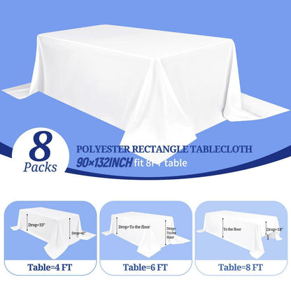Weiße Polyester Tischdecken 8er Set – 229x335 cm für rechteckige Tische