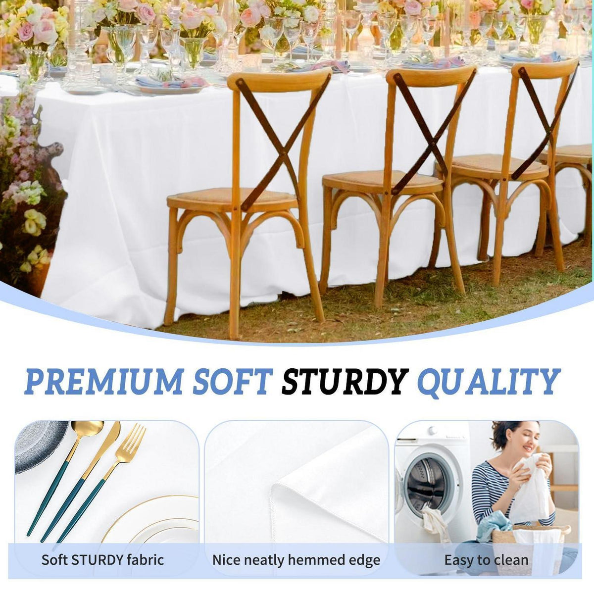 Weiße Tischdecken 8er-Set, 229x396 cm, Rechteckig für Bankett & Events