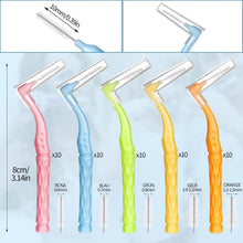 50 Interdentalbürsten, L-förmig, 5 Größen, Rutschfester