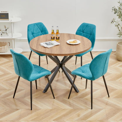 4er-Set Esszimmerstühle Modern Blau Gepolstert mit Rautenmuster