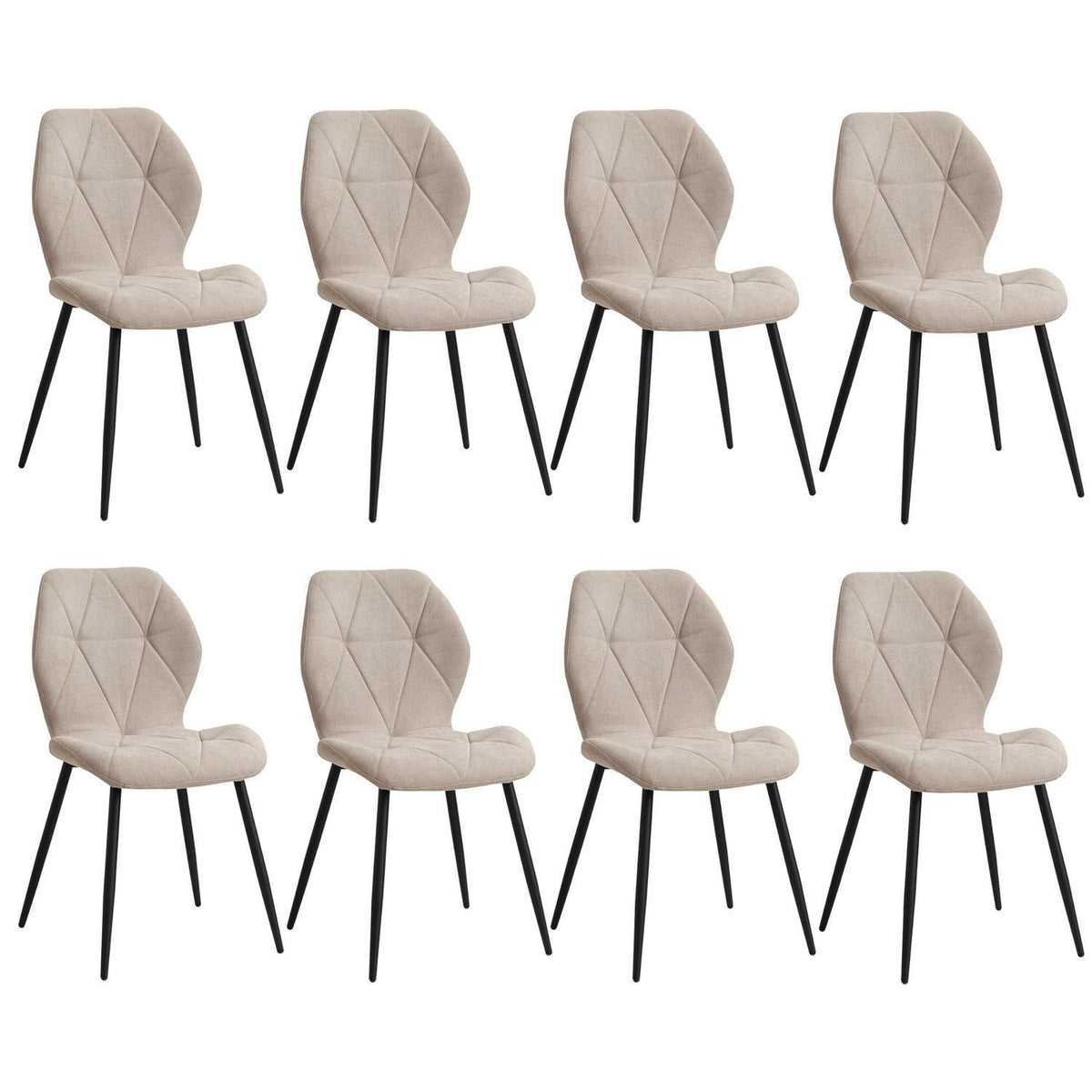 8 Esszimmerstühle Modern Beige Gepolstert mit Rautenmuster