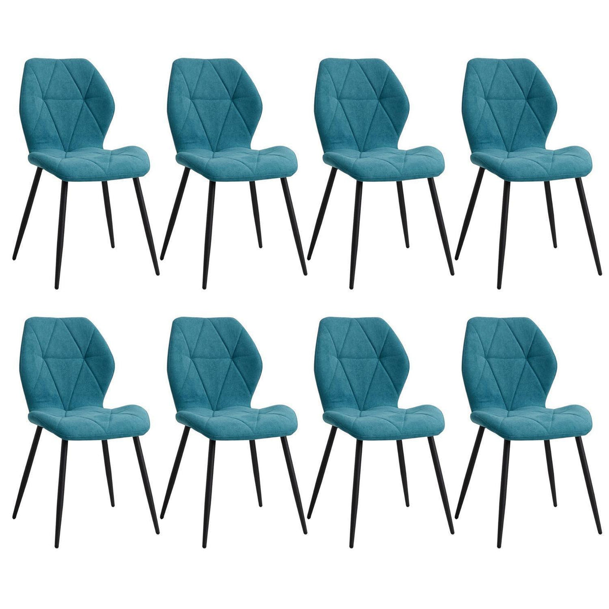 8 Esszimmerstühle Modern Blau Gepolstert mit Rautenmuster