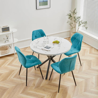 8 Esszimmerstühle Modern Blau Gepolstert mit Rautenmuster