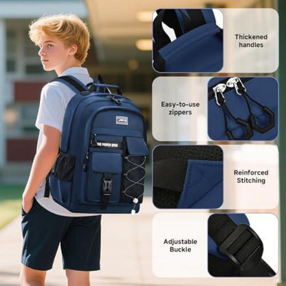 Schulrucksack Jungen Teenager Blau, 29L, Wasserabweisend, Laptopfach