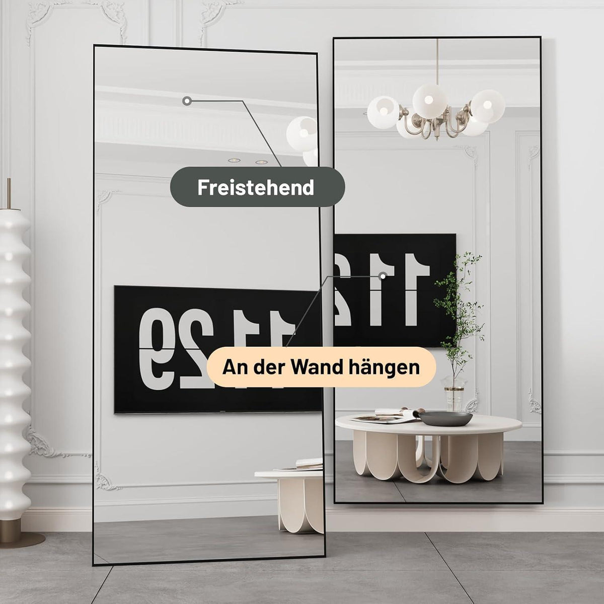 Standspiegel Schwarz Metallrahmen 193x86cm Ganzkörper