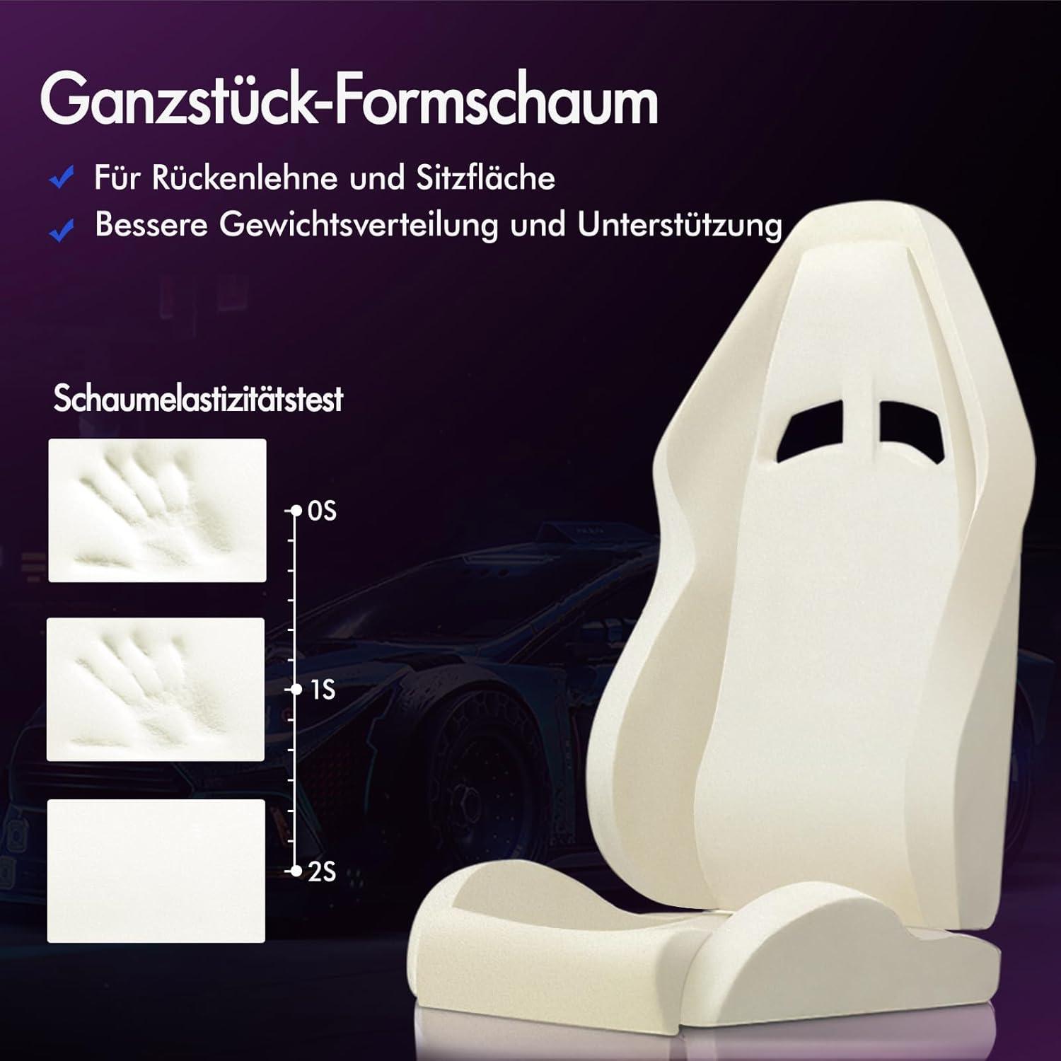 Gaming-Stuhl mit Fußstütze, Massagepunkten, Neigung, PU-Leder, höhenverstellbar, 180 kg, Weiß Eryx