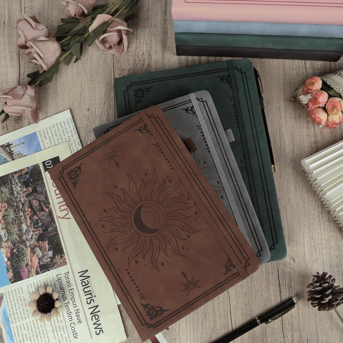 A5 Notizbuch mit Stift – Vintage Hardcover Journal 366 Seiten