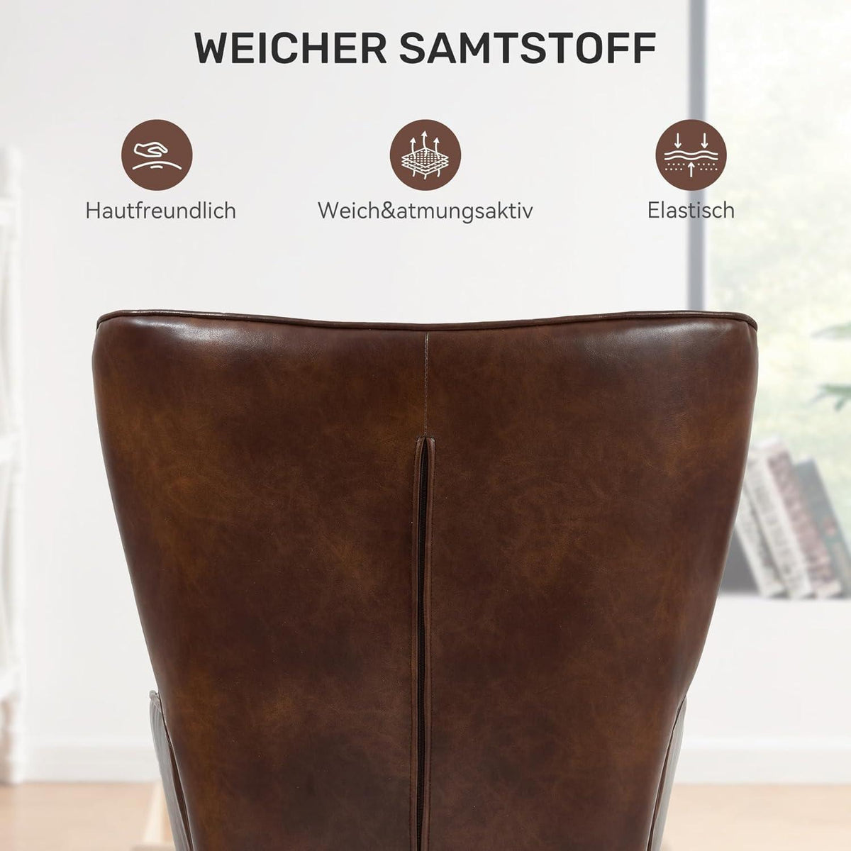 2er-Set Eleganter Ohrensessel mit Metallbeinen, Braun