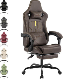 Ergonomischer Gaming Stuhl mit Fußstütze und Lendenwirbelstütze Braun