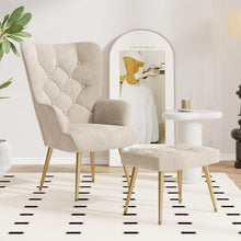 Eleganter Ohrensessel mit Hocker, Beige, bis 150 kg