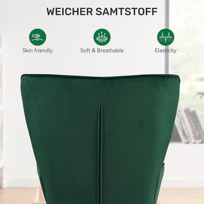 Eleganter Ohrensessel mit Hocker, Grün, Metallbeine