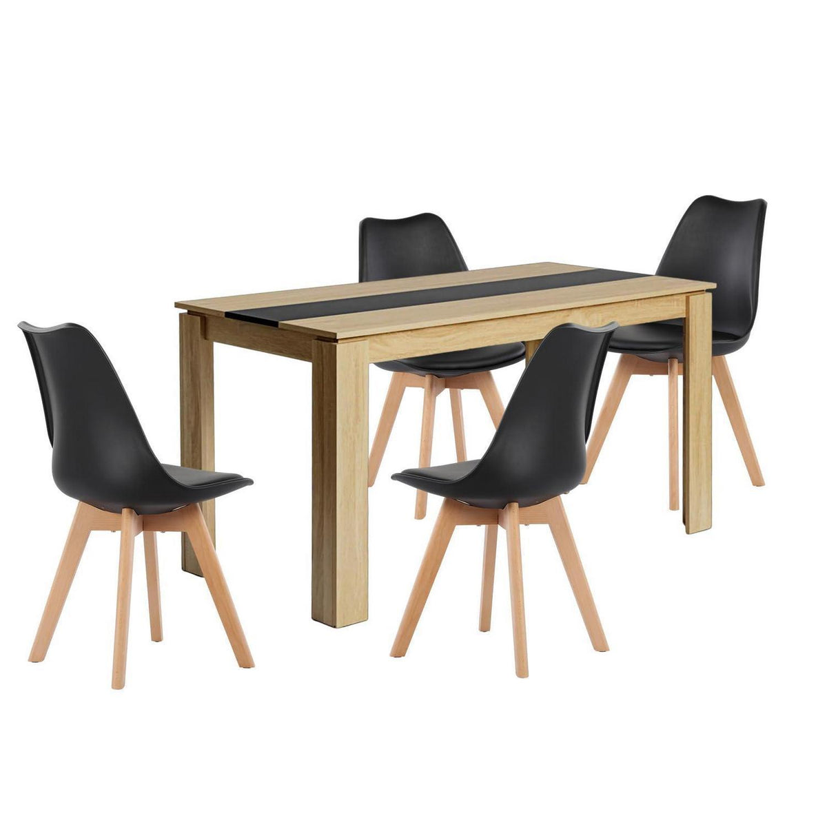 Essgruppe 140cm Eiche-Schwarz mit 4 Esszimmerstühlen