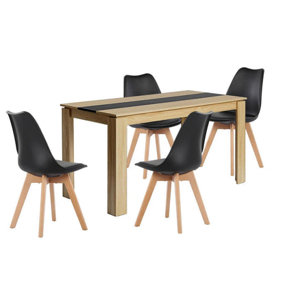 Essgruppe 140cm Eiche-Schwarz mit 4 Esszimmerstühlen