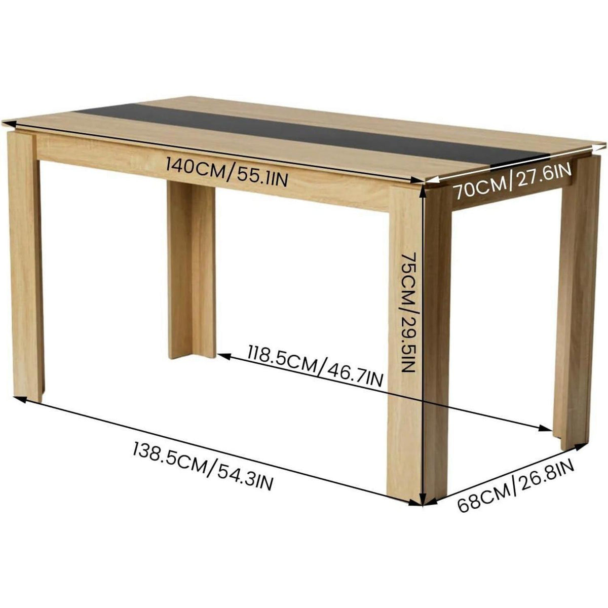 Essgruppe 140cm Eiche-Schwarz mit 4 Esszimmerstühlen