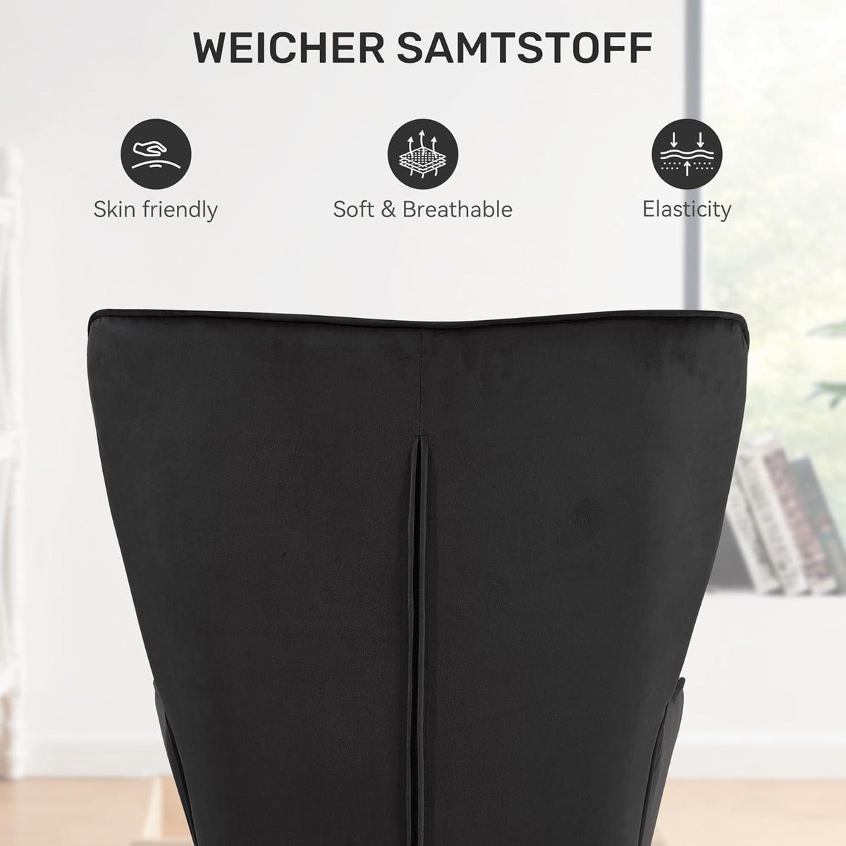 Eleganter Ohrensessel mit Hocker, Schwarz