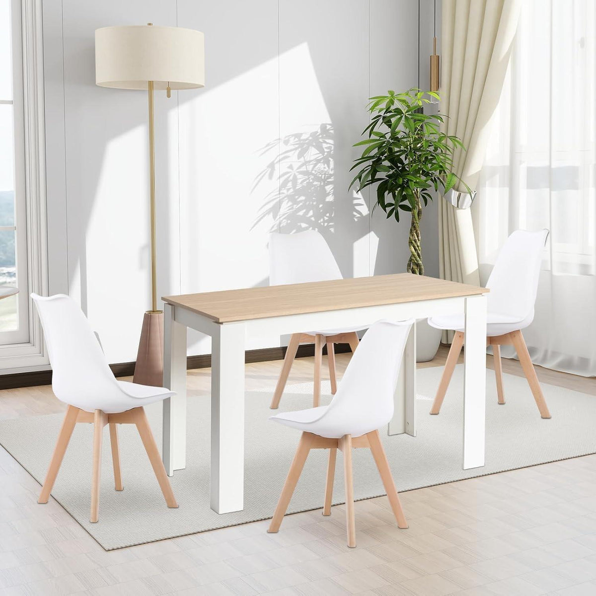 Essgruppe Eiche-Weiß 120cm mit 4 Esszimmerstühlen