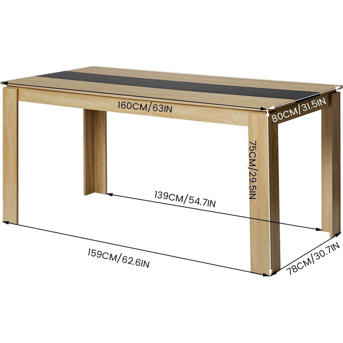 Essgruppe Eiche-Schwarz mit 4 Grau Stühlen (160cm)