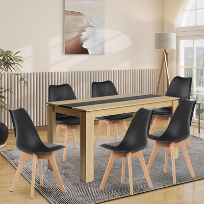 Essgruppe Esstisch mit 6 Stühlen – Eiche Schwarz 140cm