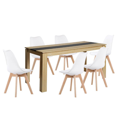 Essgruppe Esstisch 160cm Eiche & 6 Esszimmerstühle Weiß