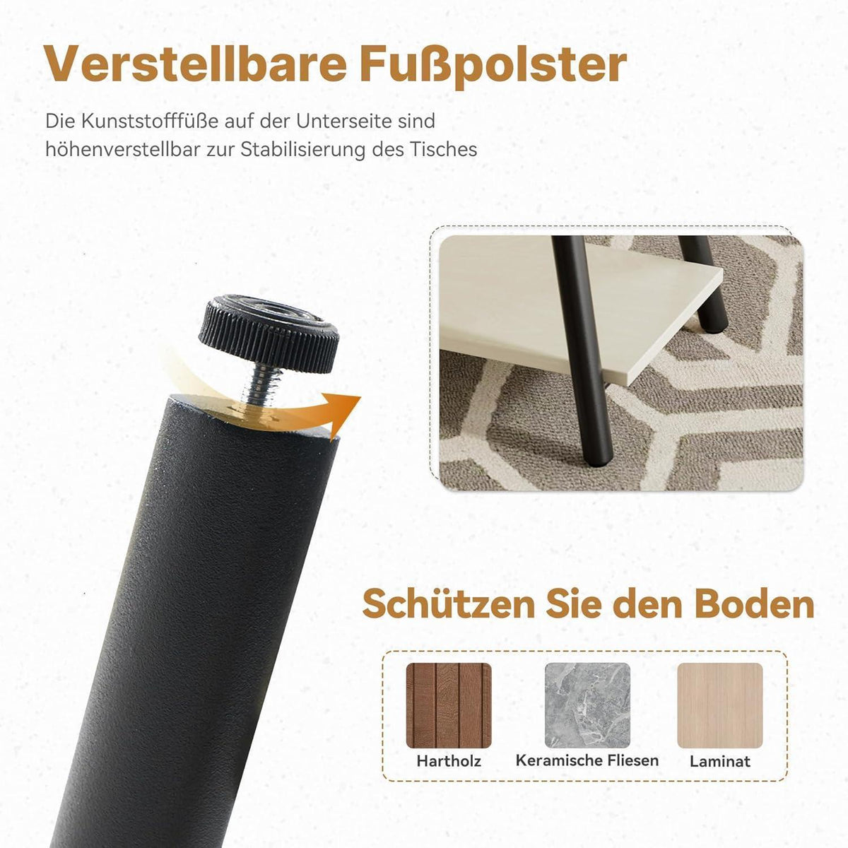 Runder Beistelltisch mit 2 Ebenen und Stauraum, Elfenbeinweiß