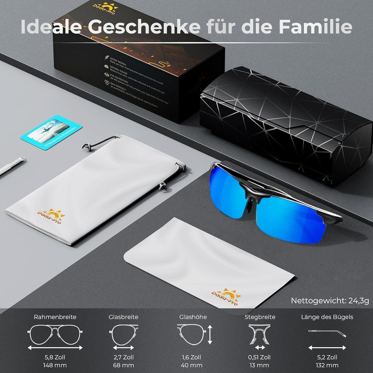 Polarisierte Sport Sonnenbrille Herren mit UV400 Schutz, Blau Verspiegelt