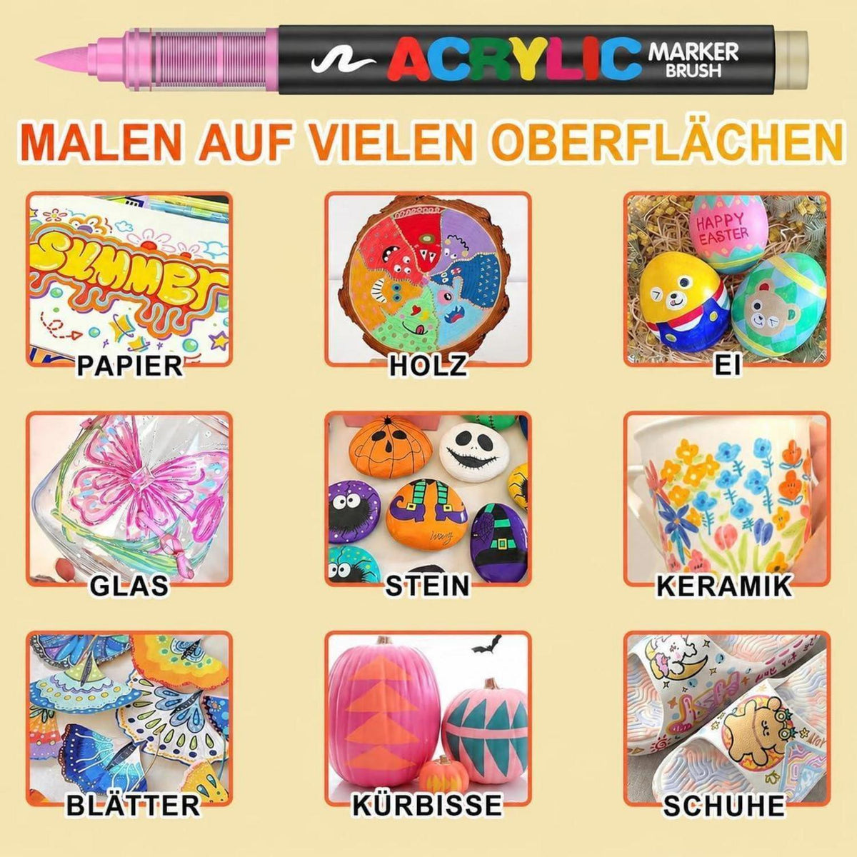 Acrylstifte Set 36 Farben – Wasserfest & Brush Tip