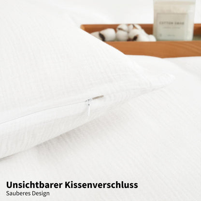 Doppelte Muslin Bettwäsche 200x200 Weiß – Weich & Atmungsaktiv