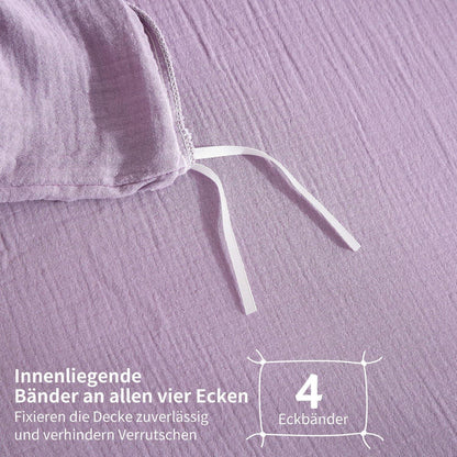 Doppelte Muslin Bettwäsche Lila 200x200 - 3-teilig, Baumwolle