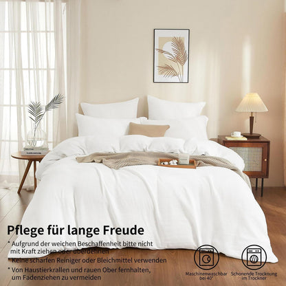 Doppelte Muslin Bettwäsche 220x240 Weiß – Weich & Atmungsaktiv
