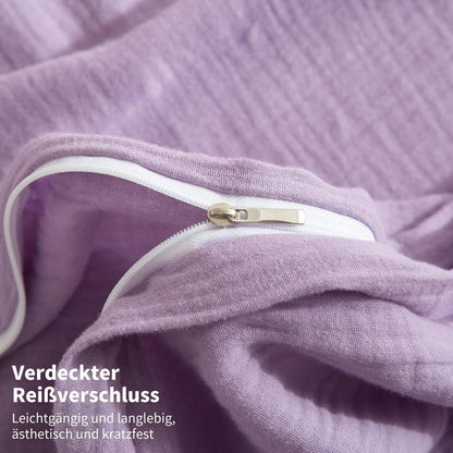 Doppelte Muslin Bettwäsche Lila 220x240 - 3-teilig & Atmungsaktiv