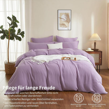 Doppelte Muslin Bettwäsche Lila 220x240 - 3-teilig & Atmungsaktiv