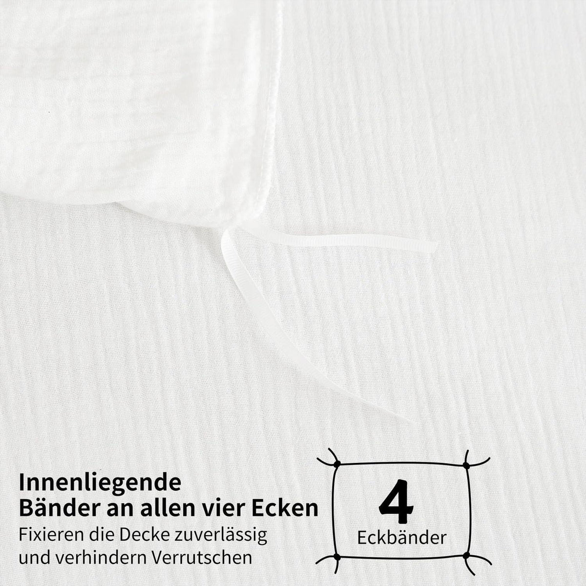 Doppelte Muslin Bettwäsche 200x220 Weiß – Weich & Atmungsaktiv