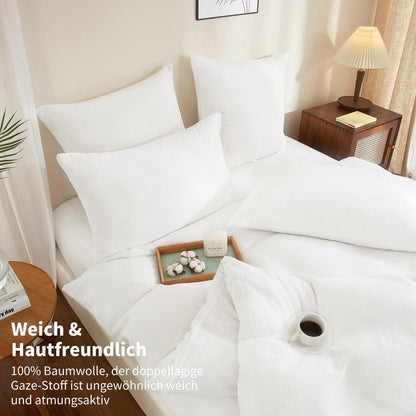 Doppelte Muslin Bettwäsche Weiß 155x220 cm - 3-teilig