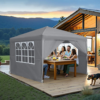 3x3m Gartenpavillon wasserdicht mit Seitenteilen & Fenstern