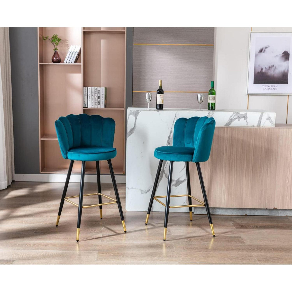 Ya-Home Samt Barhocker 2er Set, Blau – Komfortabler Tresenstuhl