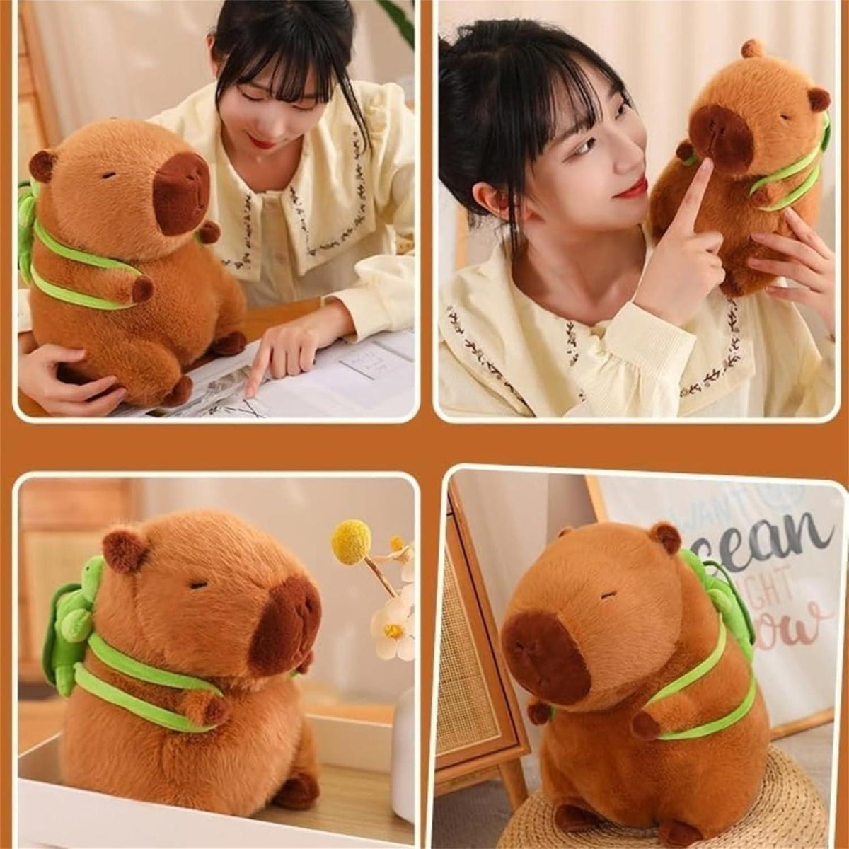 Capybara Plüschtier mit Schildkrötenrucksack - Kuscheliges Stofftier 33cm