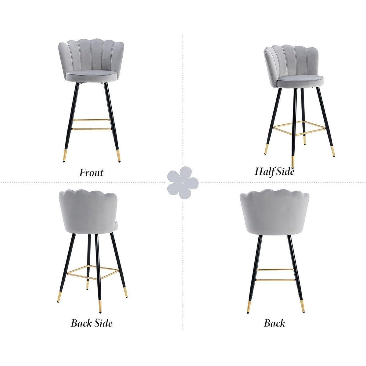 Ya-Home Samt Barhocker 2er Set – Grau, Metallbeine & Komfort