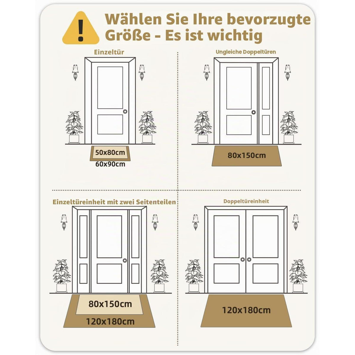 Fußmatte waschbar 120x180cm - Taupe, rutschfest & dünn