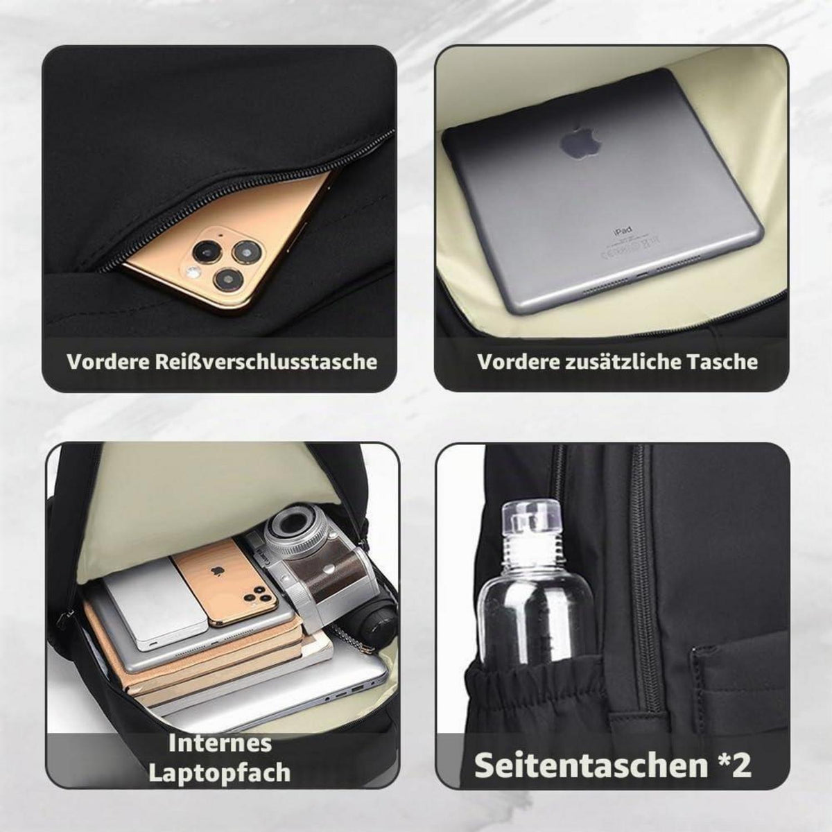Schulrucksack 15,6 Zoll Laptop Rucksack Schwarz für Teenager