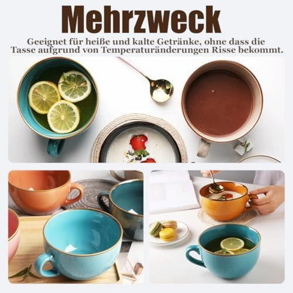 Große Keramiktasse 700ml - Kaffeebecher Blau