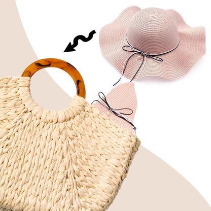 Damen Strohhut Faltbar mit Krempe & Schleife – Rosa Sommerhut