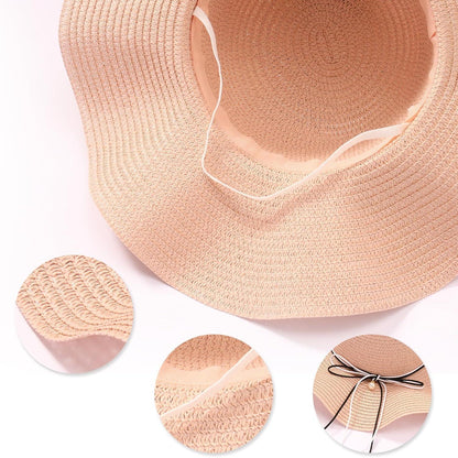 Damen Strohhut Faltbar mit Krempe & Schleife – Rosa Sommerhut