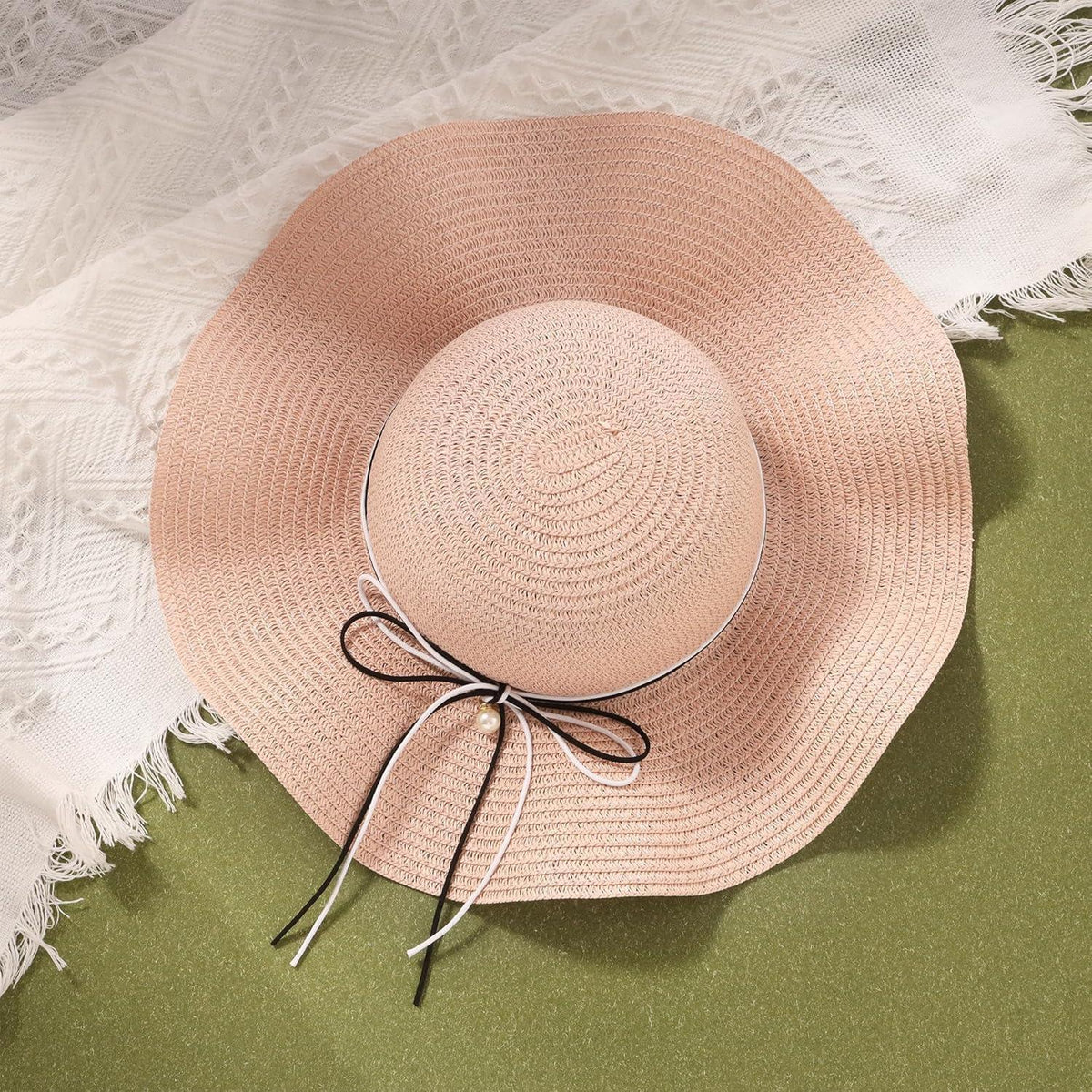 Damen Strohhut Faltbar mit Krempe & Schleife – Rosa Sommerhut