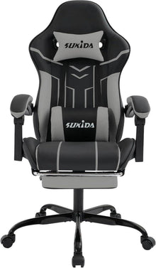 Ergonomischer Gaming Stuhl mit Fußstütze und Lendenwirbelstütze