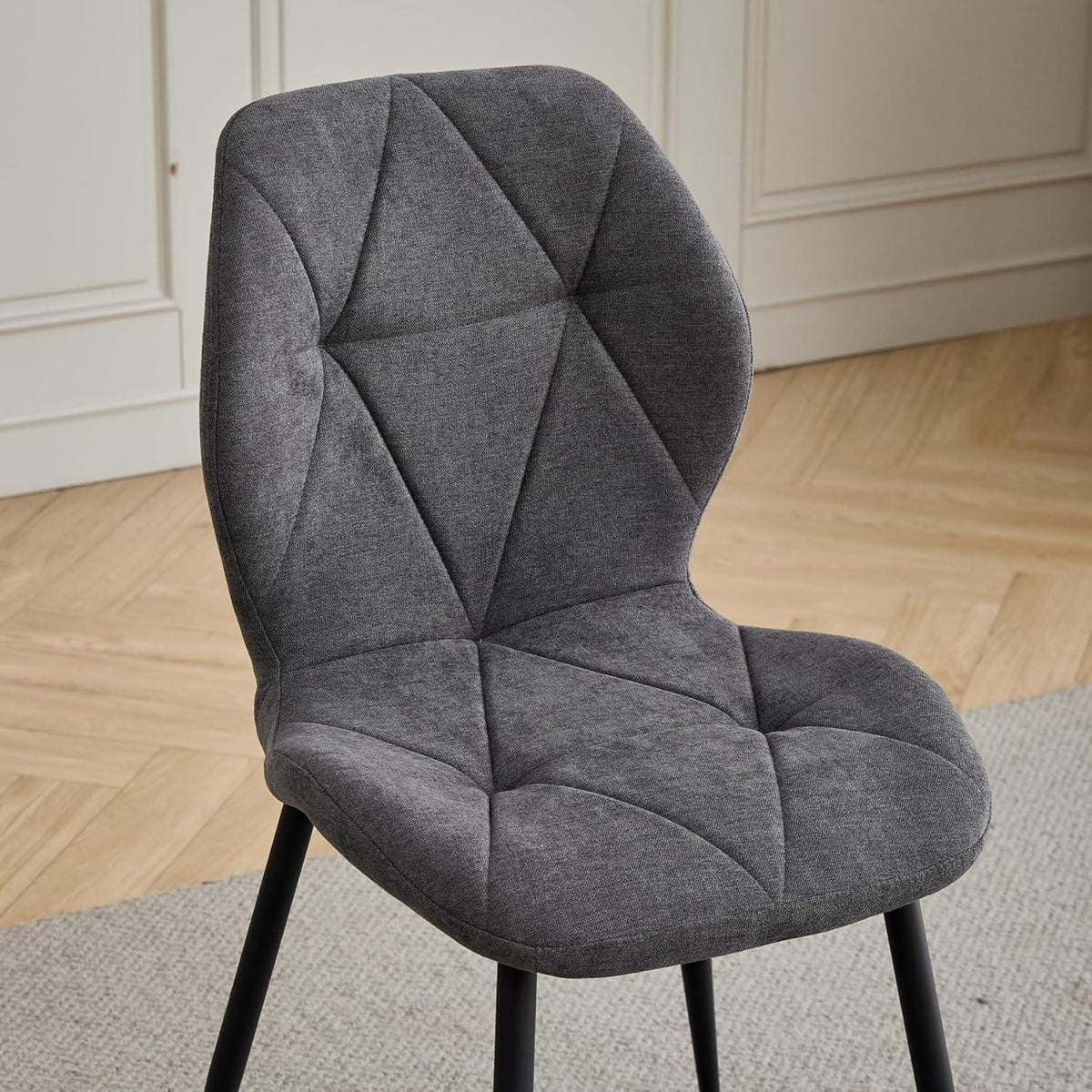 4er-Set Esszimmerstühle Leinen-Diamant Dunkelgrau