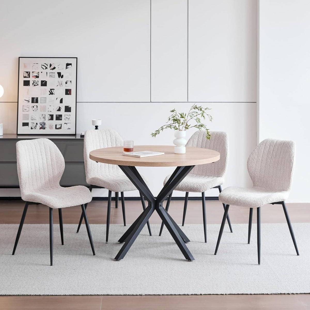 4er-Set Esszimmerstühle Leinen, Schwarz, Beige – Bequem & Modern