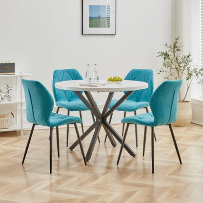 4 Esszimmerstühle Leinenstoff, gepolstert, blau