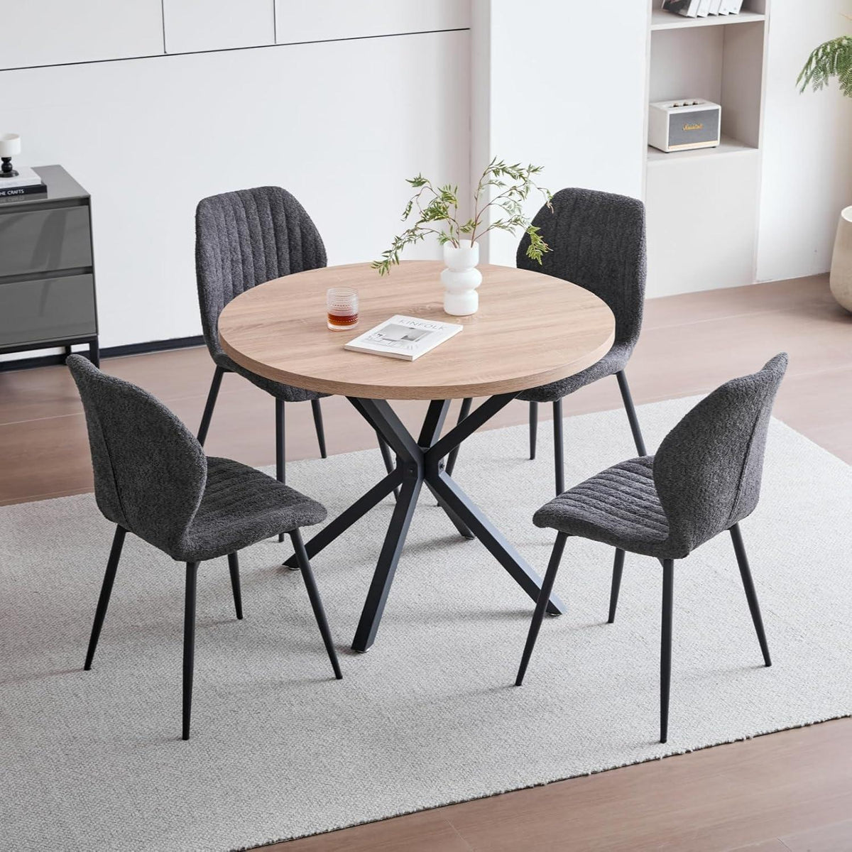8er-Set Esszimmerstühle Leinen Schwarz – Bequemes Montagedesign